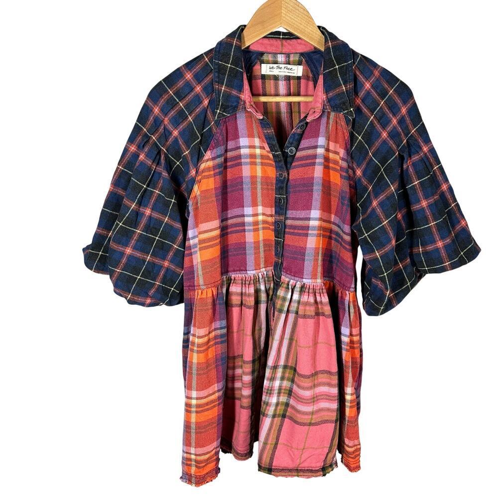 Free People Colorful Plaid Button-Up Blouse